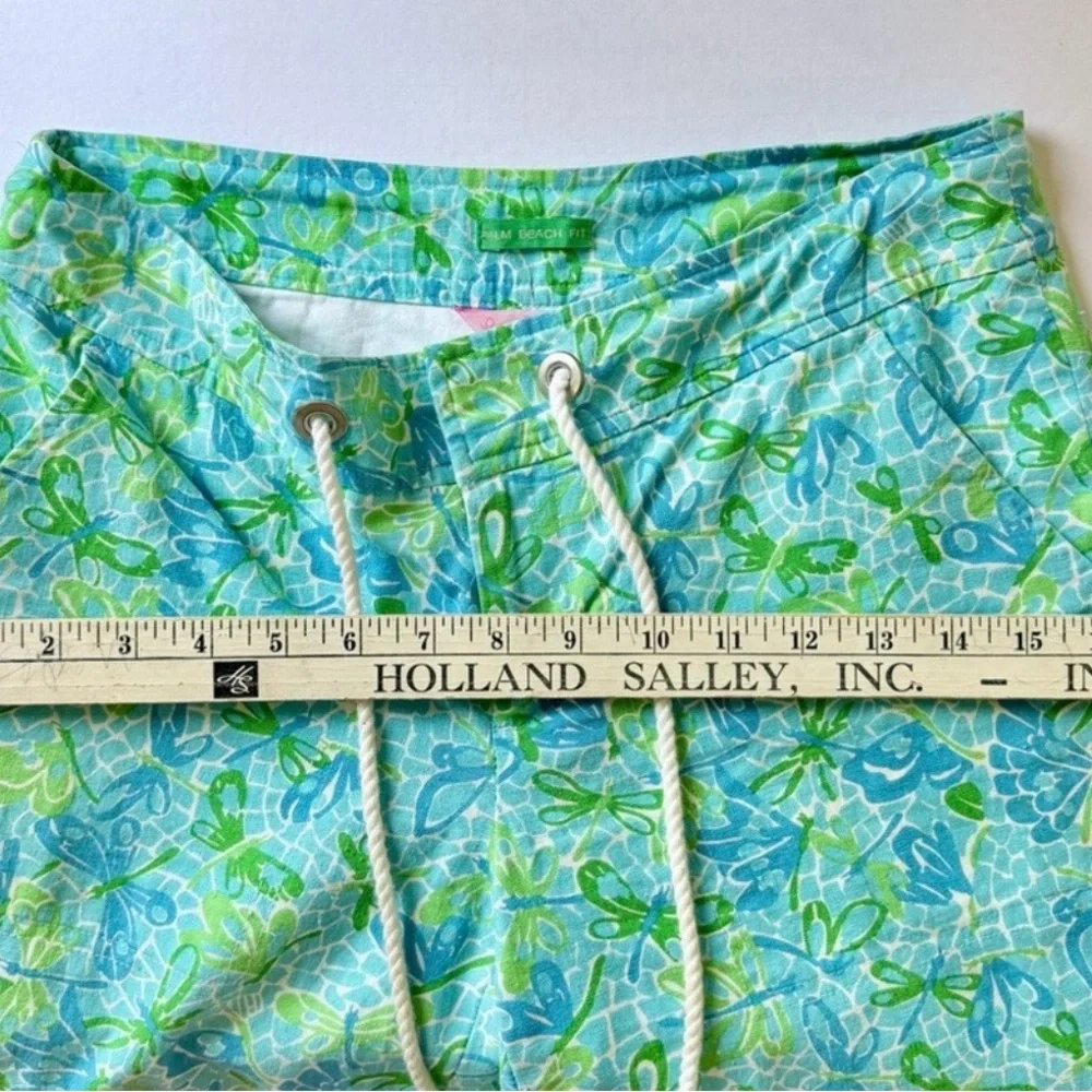 Lilly Pulitzer Linen Pants Wide Leg Palm Beach Fit Blue Green Dragonfly print - Picture 8 of 9